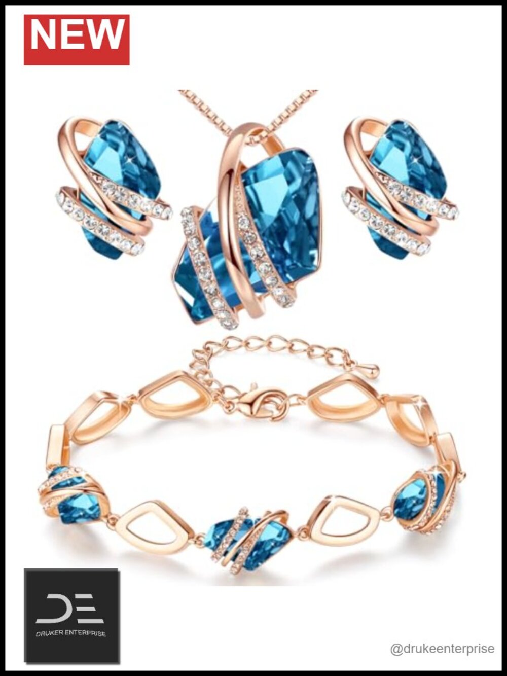 December Birthstone Crystal Jewelry Set Necklace Bracelet Earrings Silver Tone